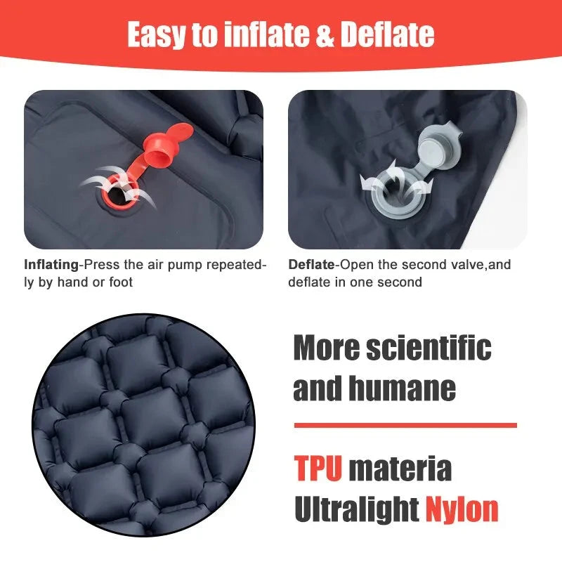 Outdoor Camping Inflatable Mattress Sleeping Pad With Pillows Ultralight Air Mat Built In Inflator Pump Hiking Econic Blanks