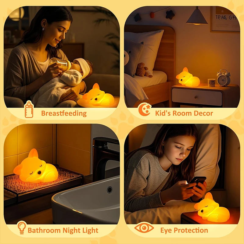 Fox Night Light, Squishy Silicone Lamp Novelty Gifts, Rechargeable Dimmable Timer Bedside Touch Nightlight for Breastfeeding Quick Pick Grocers