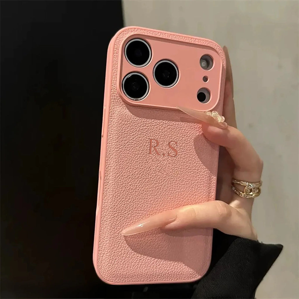 Custom Name Phone Case For iPhone 17 16 15 14 13 Pro Max Plus Air 3D Hot Stamping Faux Leather Cover Couple Gift Quick Pick Grocers
