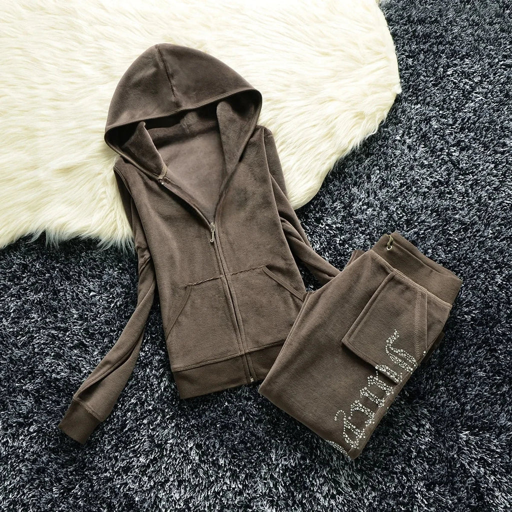 Winter Velvet Tracksuit for Women: Heavy Duty Fleece Lined Hoodie and Pants Set | Solid Color Warm Jogger Outfit Quick Pick Grocers