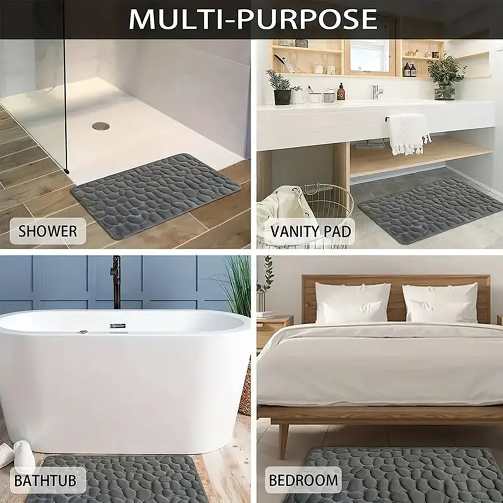 3D Non Slip Bathroom Mat Bath Mats Absorbent Doormat Carpet Cobblestone Embossed Door Floor Mats Machine Washable Quick Drying Econic Blanks