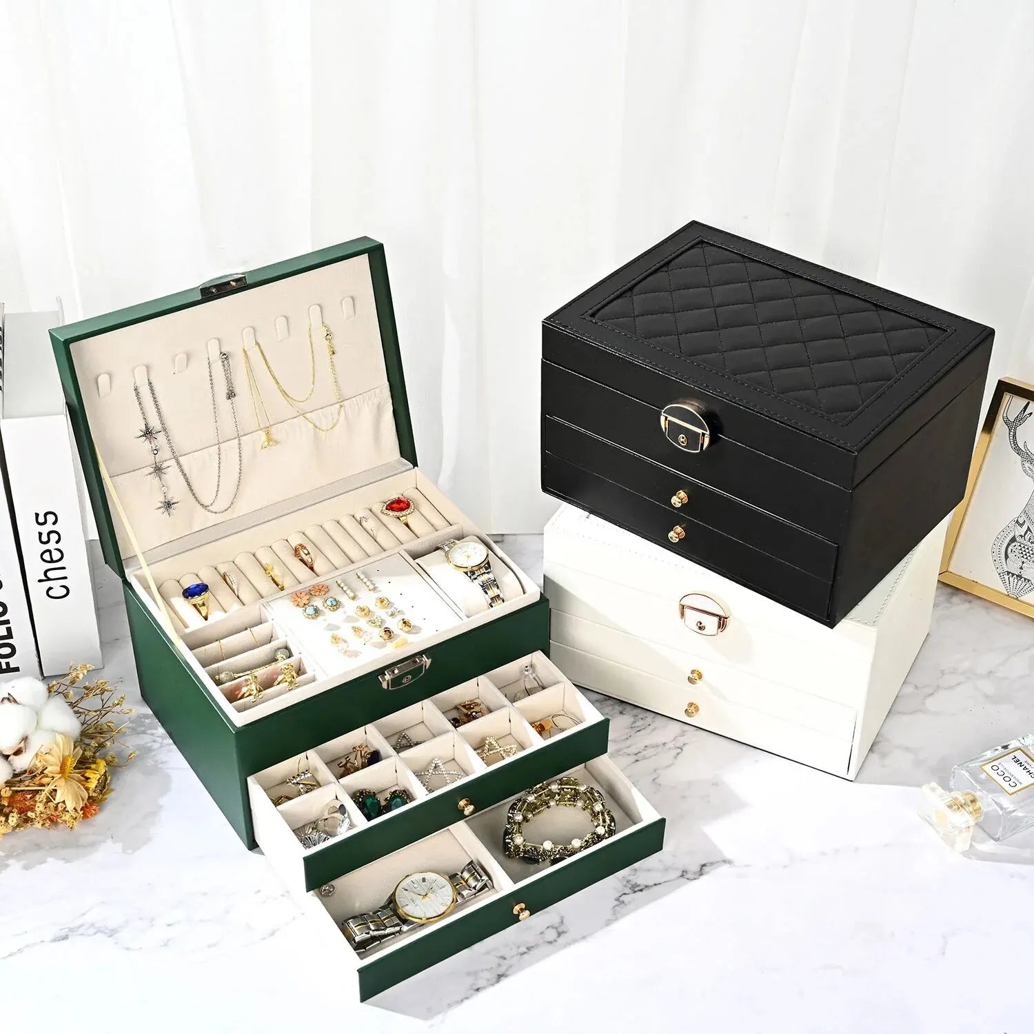 High-End Multi-Layer Drawer-Type Jewelry Box Household Large Capacity Earring Storage Organizer with Oxidation Finish Purest Peak