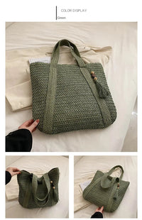 Elegant Ladies Straw Woven Handbag Women Holiday Beach Commute Casual Tote Top-Handle Bags Fashion Retro Shoulder Bags 2024 Quick Pick Grocers
