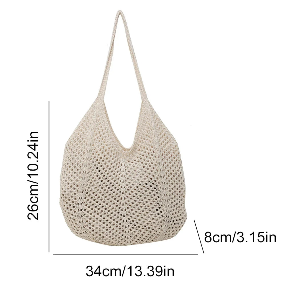 Women Knitting Shoulder Bag Large Capacity Knitting Underarm Bag Solid Crochet Tote Handbag Summer Mesh Beach Bag Hobo Bag Econic Blanks