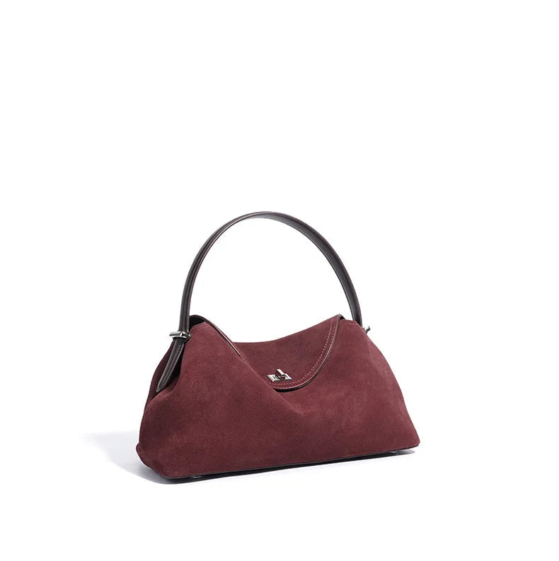 2026 Autumn Winter All-match Bowling Tote All-match Matte Suede Cowhide Leather Women Shoulder Bag Coffee Purple Noble Handbag Quick Pick Grocers