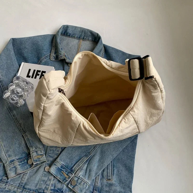 Trendy Women's Soft Cloth Shoulder Bag Solid Color Student 2026 Spring Y2k Casual Style Big Handbags Crossbody Bags for Women Quick Pick Grocers