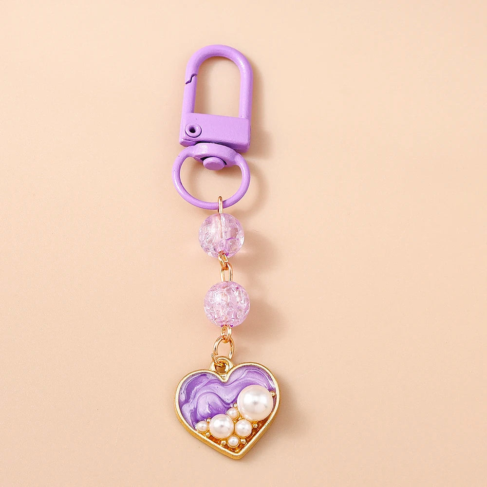 Cute Enamel Flower Butterfly Keychain Women Girls Love Heart Key Ring Pendants Handbag Decor DIY Handmade Jewelry Gifts Quick Pick Grocers