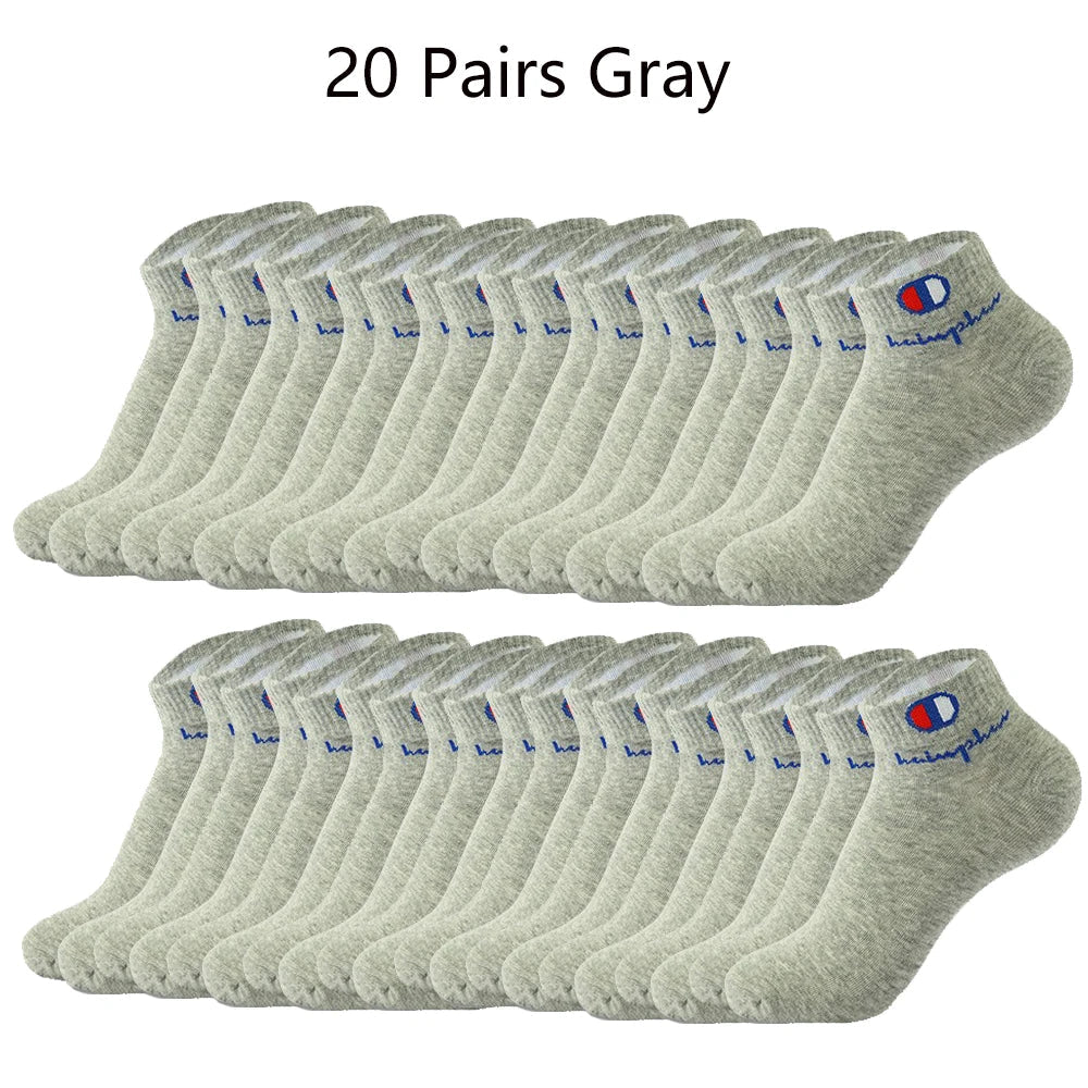 5/10/20 Pairs Men Ankle Socks Cotton Brand Classic Fashion Black White Socks Breathable Mesh Athletic Sports Socks for Summer Quick Pick Grocers