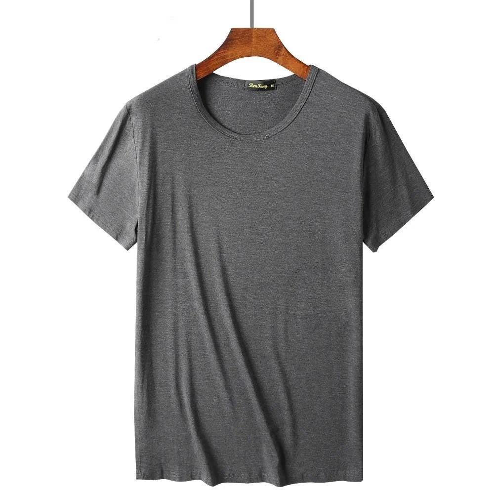 2 Packs Bamboo Fiber Round Neck T-shirts Short Sleeve Classic Tees Sweat-absorbent Gym Man Undershirt Solid Color Tee Black New Quick Pick Grocers