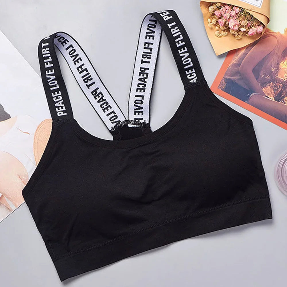 Fashion Tank Tops Sports Underwear Women Yoga Fitness Seamless Crop Top Wide Letter Straps Comfortable Workout Activewear Quick Pick Grocers