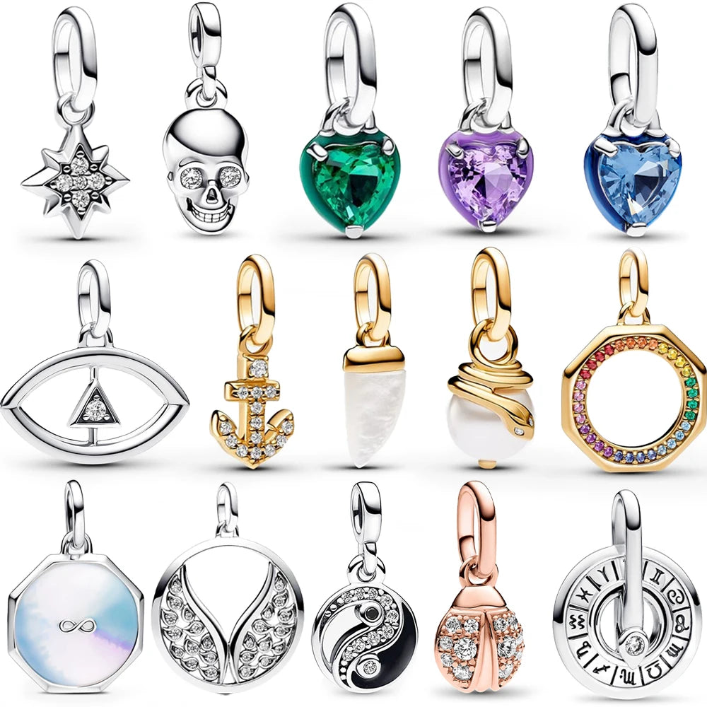 Sparkling Star Mini Dangle Charm Fit Brand Me Bracelet 925 Sterling Silver Me Series Green Heart Mini Charm Girl Party Jewelry Econic Blanks