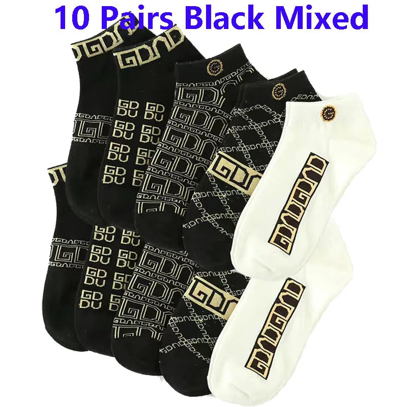 5/10/20 Pairs Winter Socks Men Short Breathable Luxury Socks Designer Brand Low-Cut Fashion Trendy Ankle Socks Geometric Pattern Quick Pick Grocers