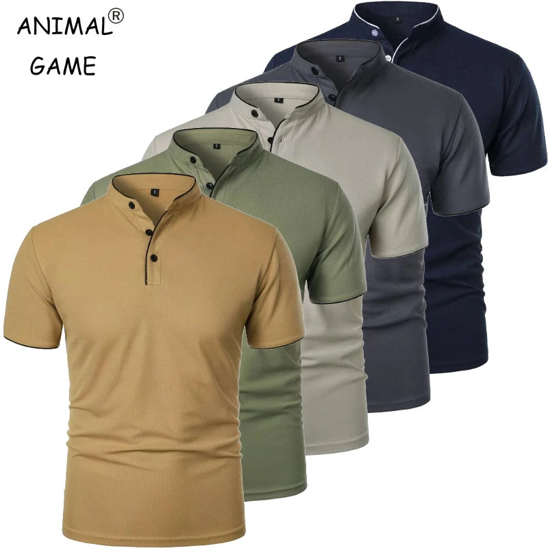 New Men's Short Sleeve Collar Polo Shirts Summer Solid Color Casual Polo Shirt Trendy Breathable Loose Basic Splice Oversize Top Quick Pick Grocers