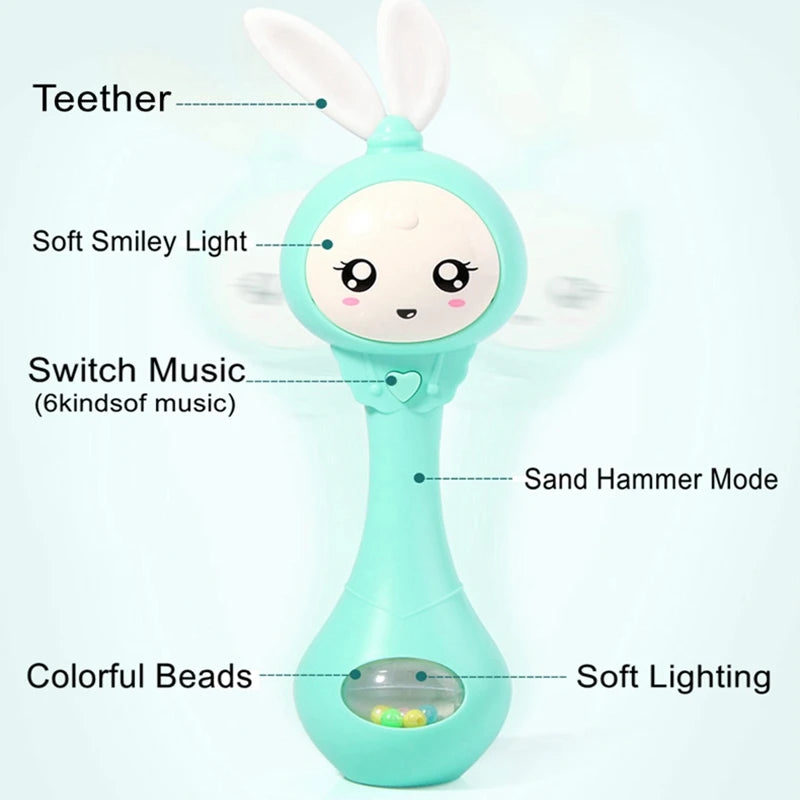 Music and Shine Rattle Toys Rabbit Intelligent Baby Rattles Smart Bunny Smarty Media Smart Shake Newborn Early Educational Toy Purest Peak