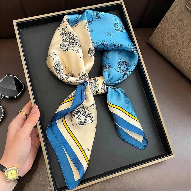 Bohemian Style Print Luxury Brand Silk Square Scarf Women Satin Shawls Neckerchief Wrap Scarves Bandana Hair Hjiab Floral Quick Pick Grocers