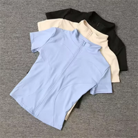 Women Summer Slim Yoga Tops Stand Collar Full Zipper Short Sleeves Shirts Solid Workout Clothes Gym Running Coats Lady Casual Quick Pick Grocers