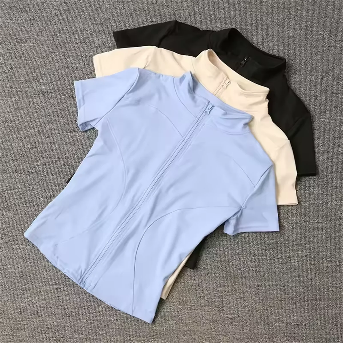 Women Summer Slim Yoga Tops Stand Collar Full Zipper Short Sleeves Shirts Solid Workout Clothes Gym Running Coats Lady Casual Quick Pick Grocers