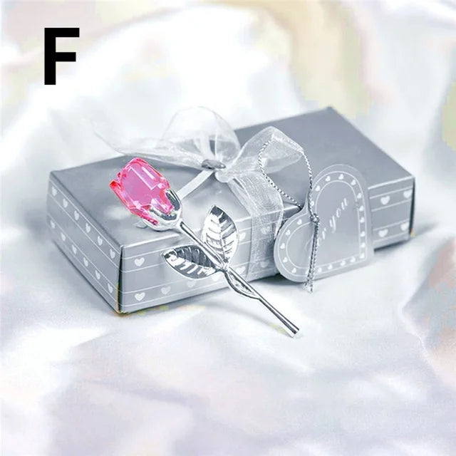 6 Colors Crystal Glass Rose Flower Figurines Craft Valentine's Day Favors X'mas Lovers' Gift Souvenir Home Wedding Decoration Econic Blanks