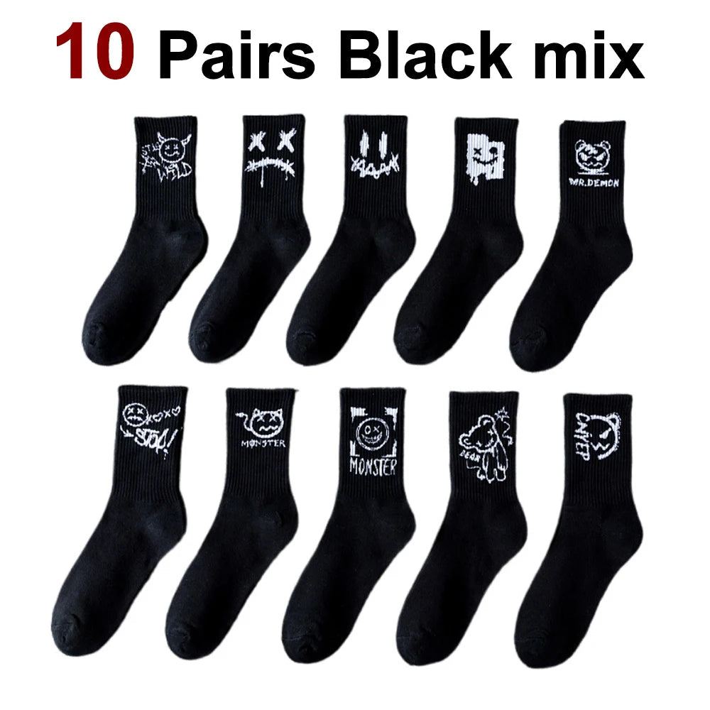 5/10 Pairs Men Women Graffiti Printed socks Street Style Soft Comfortable Sweat Absorbing Breathable Couple Sports Leisure Socks Quick Pick Grocers