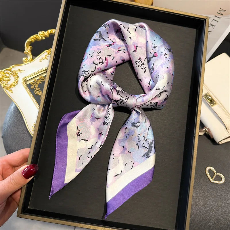 Bohemian Style Print Luxury Brand Silk Square Scarf Women Satin Shawls Neckerchief Wrap Scarves Bandana Hair Hjiab Floral Quick Pick Grocers