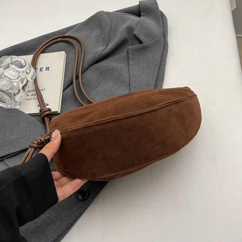Faux Suede Super Popular Niche Suede Shoulder Bag for Women 2025 Hot Sale Single Crossbody Bags Underarm Dumpling Sweet Bags Quick Pick Grocers
