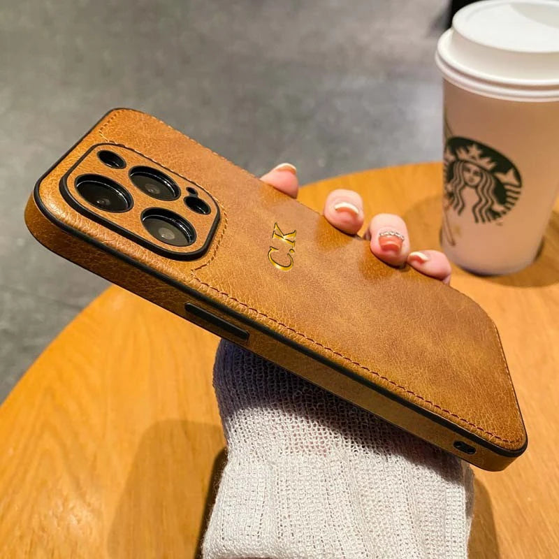 Personalized Name Classic Leather Case For iPhone 17 16 15 14 13 12 11 Pro Max 17 Air Luxury Customized Initials Engraved Cover Quick Pick Grocers