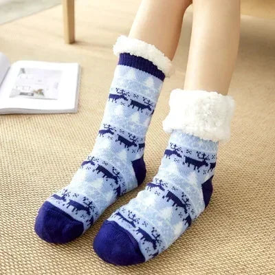 Christmas Gift Slipper Socks Women Thermal Winter Warm Plush Non slip Grip Sleeping Floor Short Sock Fuzzy Fluffy Female Cartoon Quick Pick Grocers