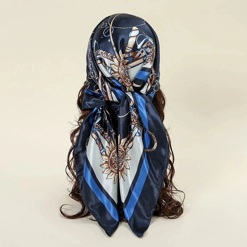 Satin Square Scarf Women Muslim Hijab Elegant 2025 Print Silk Neckerchief Shawl Wraps Headband Handle Hair Accessories Bandana Econic Blanks