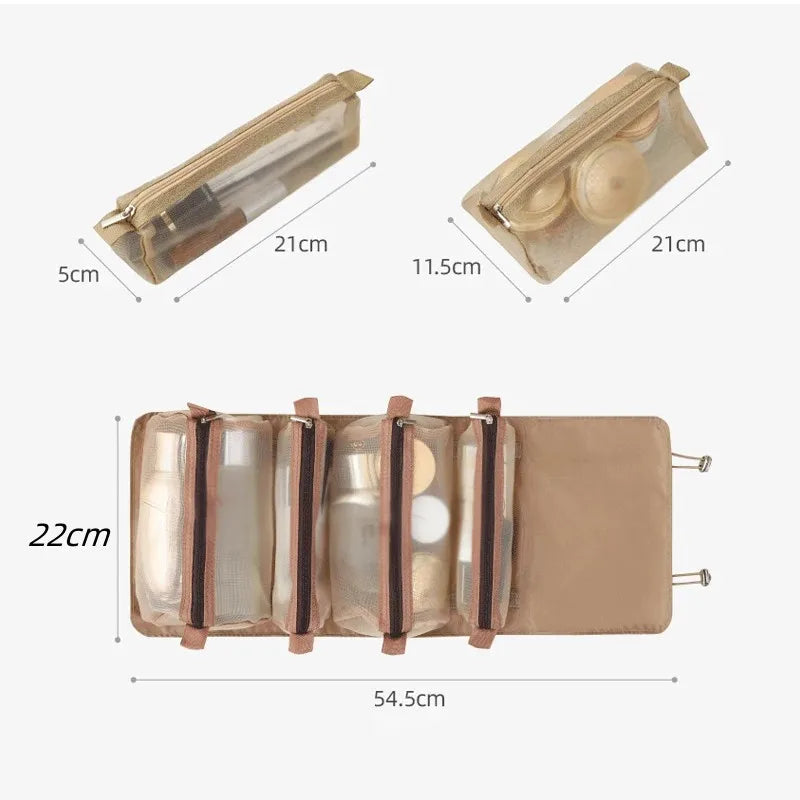 Detachable Cosmetic Bag Portable Large Capacity 4 in 1 Makeup Bags Portable Folding Travel Cosmetics Storage Toiletry Bag Quick Pick Grocers