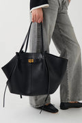 Fashion Large Capacity Trapeze Women Shoulder Bags Designer Metal Lock Handbags High-Quality Pu Leather Big Tote Commute Bag Quick Pick Grocers