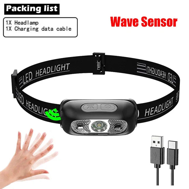 Mini Rechargeable Powerful Sensor Headlamp Fishing Camping USB Head Flashlight COB LED Head Light Torch Headlights Front Lantern