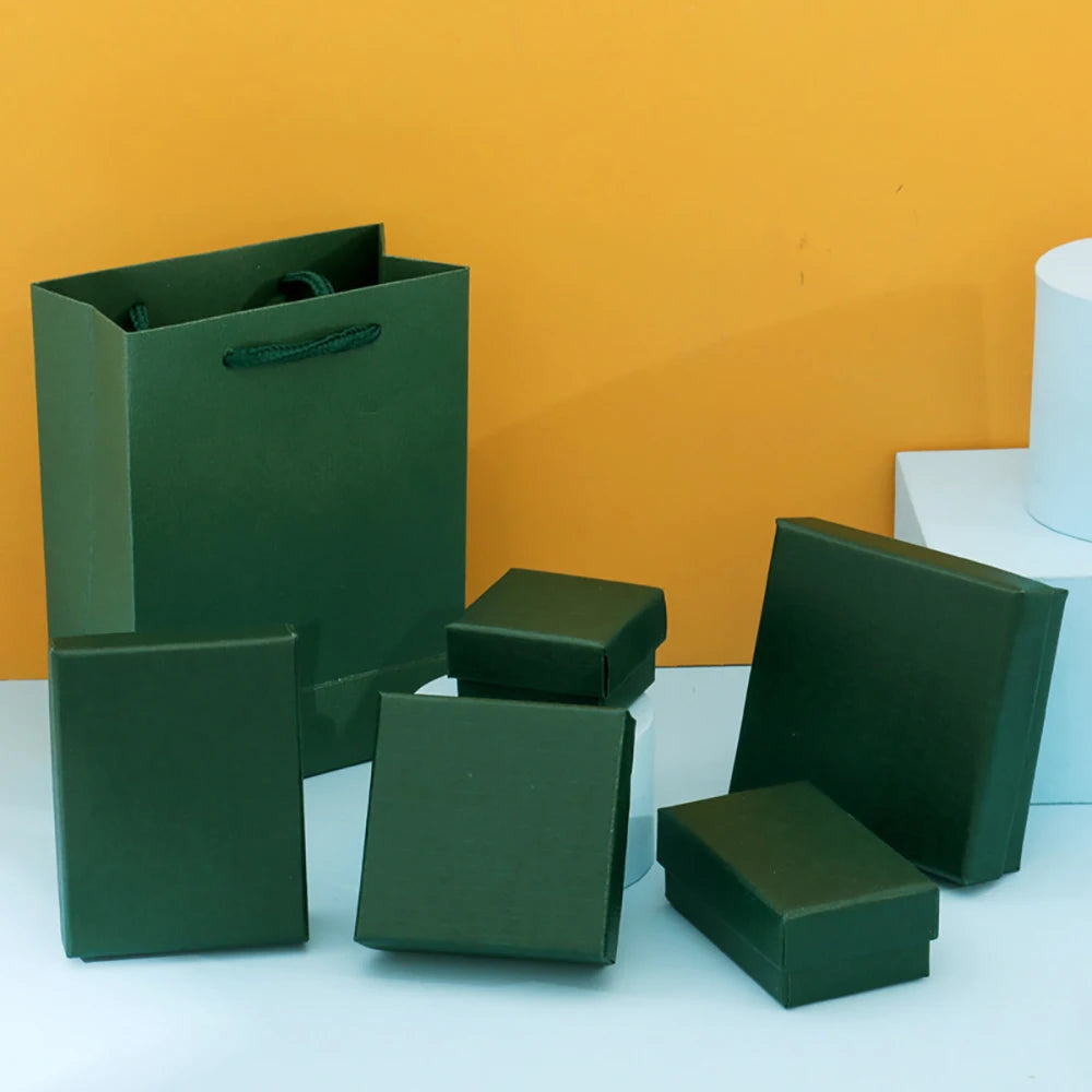 12pack White Simple Luxury Box Dark Green Paper Jewellry  Rings Earrings Bracelet Necklace Display Case Jewelry Organizer Boxes Purest Peak