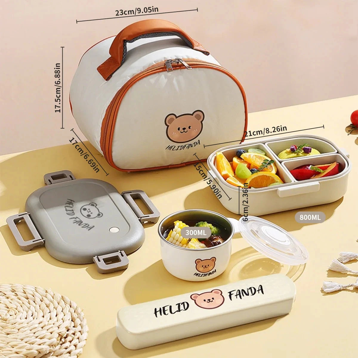 WORTHBUY Removable 3-Compartment Lunch Box 800ml Portable Plastic Bento Box Microwave School Student Kid Sealed Food Container Econic Blanks
