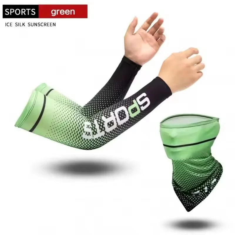 Print Ice Silk Arm Sleeves Breathable Sun Protection Arm Covers Summer Cycling Sports Anti-Sunburn Cooling Long Arm Cuffs Quick Pick Grocers