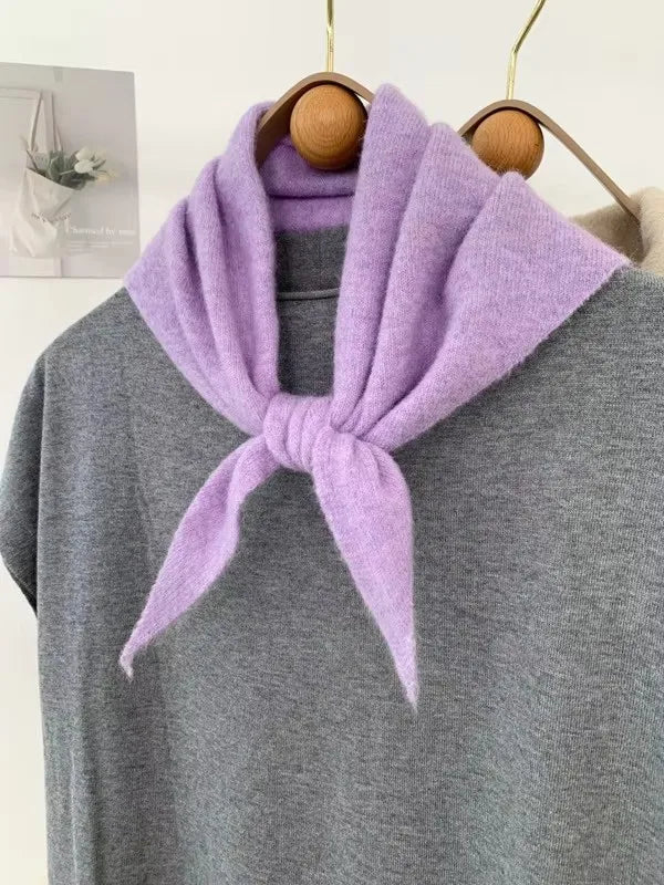 New Women Wool Scarf Shawl Winter Warm Soft Knitted Striped Triangle Fashion Brand Bandana Lady Wool Scarves Quick Pick Grocers