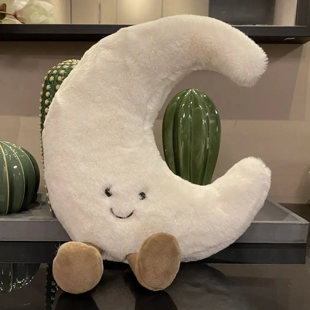 Adorable Smile Face White Moon Yellow Sun Plushie Stuffed Cute Cartoon Weather Plush Toy for Kid Bedroom Decor Sofa Throw Pillow Econic Blanks