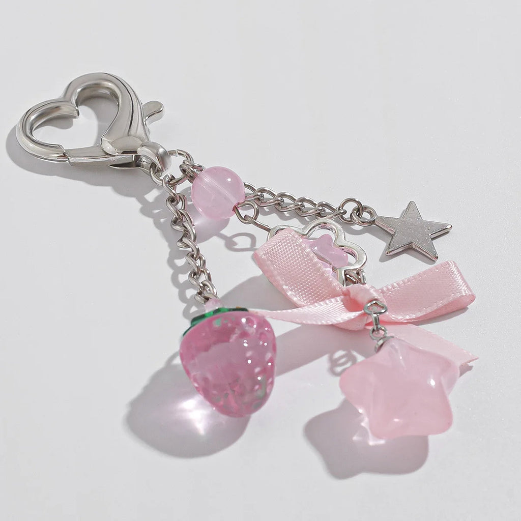 Y2K Fashion Flower Star Love Bow Strawberry Pendant Acrylic Keychain Student Women's Bag Backpack Pants Chain Accessories Econic Blanks