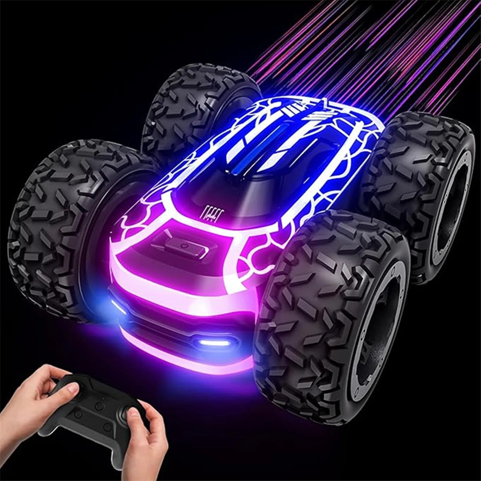 Sinovan Remote Control Car with Lights for Boys 4-7, 2.4GHz Rc Stunt Cars for Kids, 360°Rotating Double Sided RC Car Toys Black Econic Blanks
