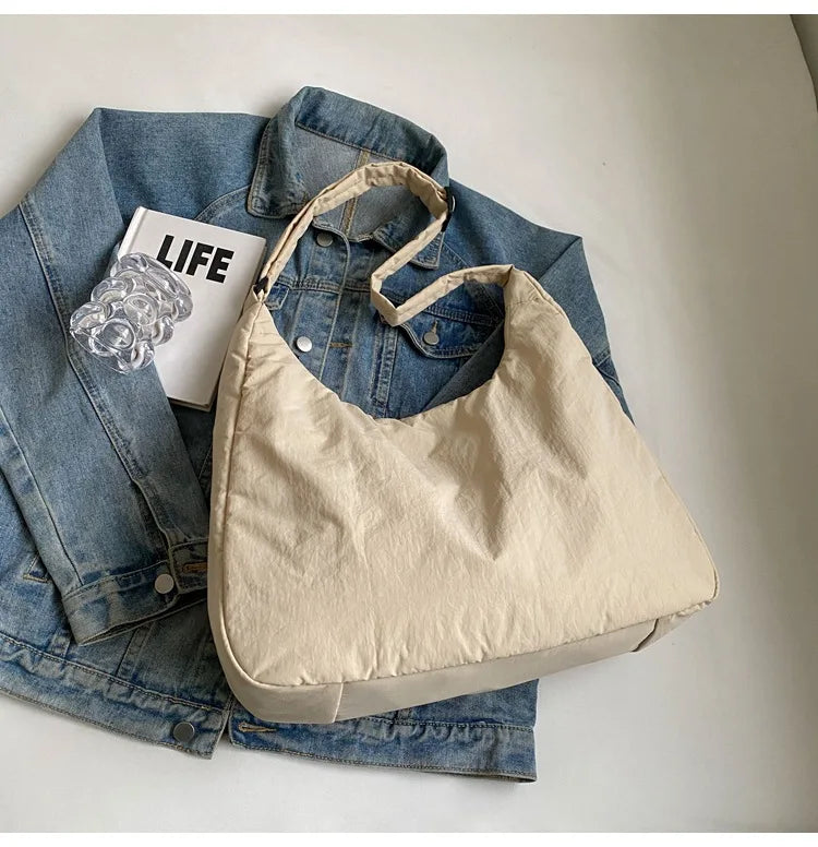 Trendy Women's Soft Cloth Shoulder Bag Solid Color Student 2026 Spring Y2k Casual Style Big Handbags Crossbody Bags for Women Quick Pick Grocers