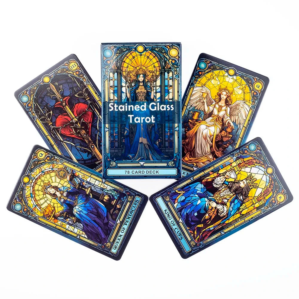 Stained Glass Tarot A 78-Card Deck Leisure Entertainment Game Card Family Gathering Divination Board Playing Games 10.3*6Cm Econic Blanks