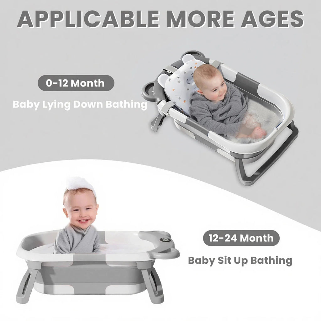 Portable Travel Bathtub, Collapsible Baby Bathtub, with Thermometer &1Soft Floating Cushion, with Drain Hole,For Baby 0-36 Month Purest Peak