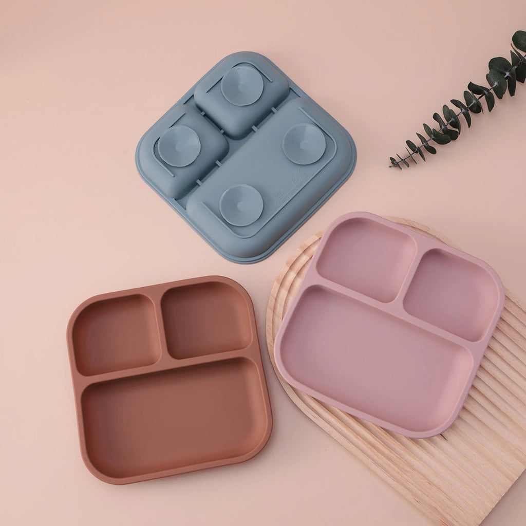 Color Kids 1PCS BPA Free Silicone Divided Square Plate Suction Baby Dish Leakproof Toddler Kids Meal Tray Easy Clean Tableware Purest Peak