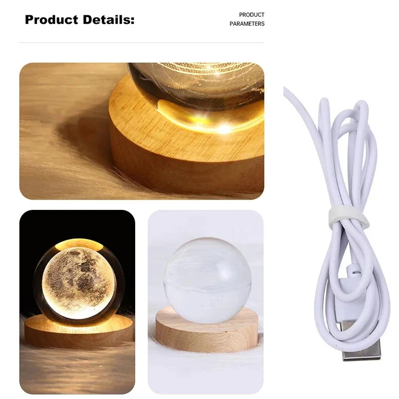 Kids LED Crystal Ball Lamp – 3D Moon & Galaxy Table Decor Toy Econic Blanks