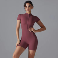 Yoga Set Women's Jumpsuits One-Piece Suit Zipper Short Sleeve Gym Push Up Workout Clothes Fitness Bodysuit Sportswear Tracksuit Quick Pick Grocers