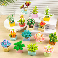 HUIQIBAO MOC Flower Succulent Potted Model Building Block DIY Eternal Bouquet Home Desk Plant Decor Brick Girl Gift Children Toy Quick Pick Grocers