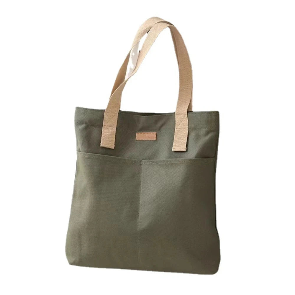 1Pc Women's Tote Bag Canvas Sewing Thread Large Capacity Advanced Sense Handbag Convenient Practical Female's Commuter Bag Econic Blanks