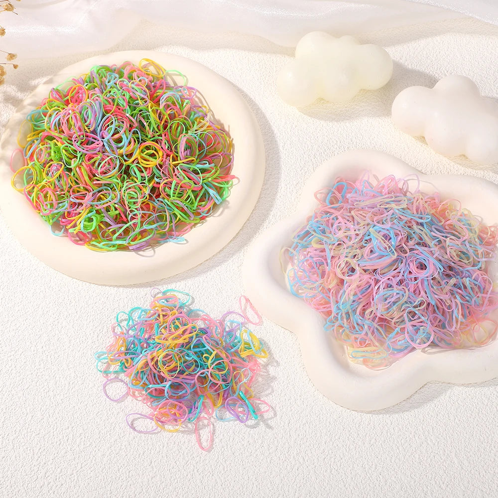 500/1000Pcs/bag Girls Colourful Disposable Rubber Band Hair Ties Headband Children Ponytail Holder Bands Kids Hair Accessories Purest Peak