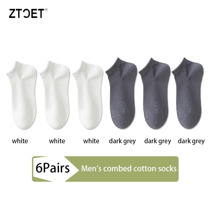 6Pairs High Quality Men Combed Cotton Socks Short Breathable Odor proof and antibacterial Business Spring Summer for Male sock Quick Pick Grocers