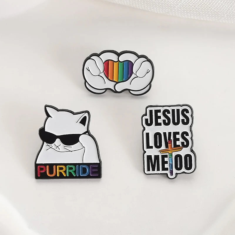 LGBTQ Pride Collect You Are Safe With Me Enamel Pins Rainbow Spaceship UFO Shield Cat Brooches Lapel Badges Jewelry Lover Gifts Quick Pick Grocers