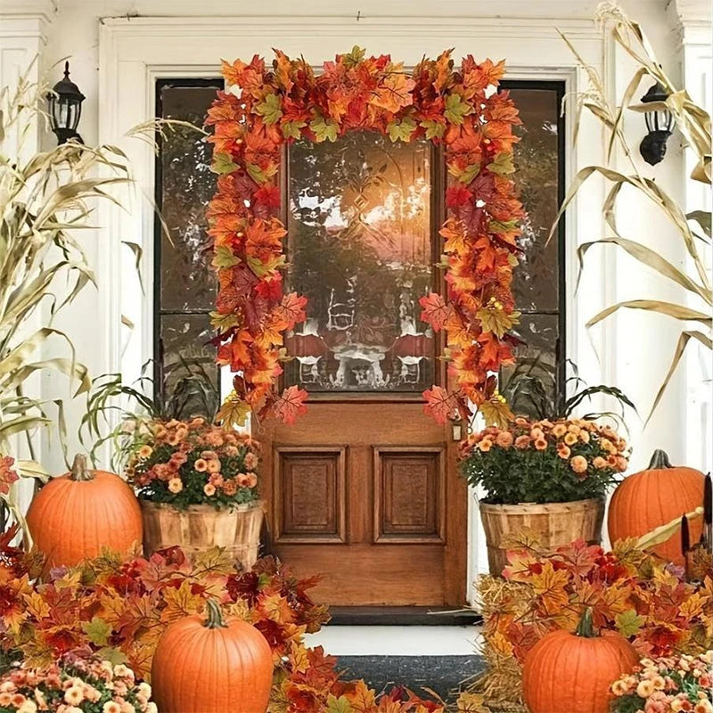 2M Artificial Fall Maple Leaf Garland Fake Plants Autumn Decor Leaves Vine for Thanksgiving Halloween Festivals Wedding Decora Quick Pick Grocers